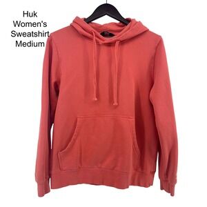 Huk Womens Coral Pink Pullover Hoodie Sweatshirt Casual Comfort Size Medium